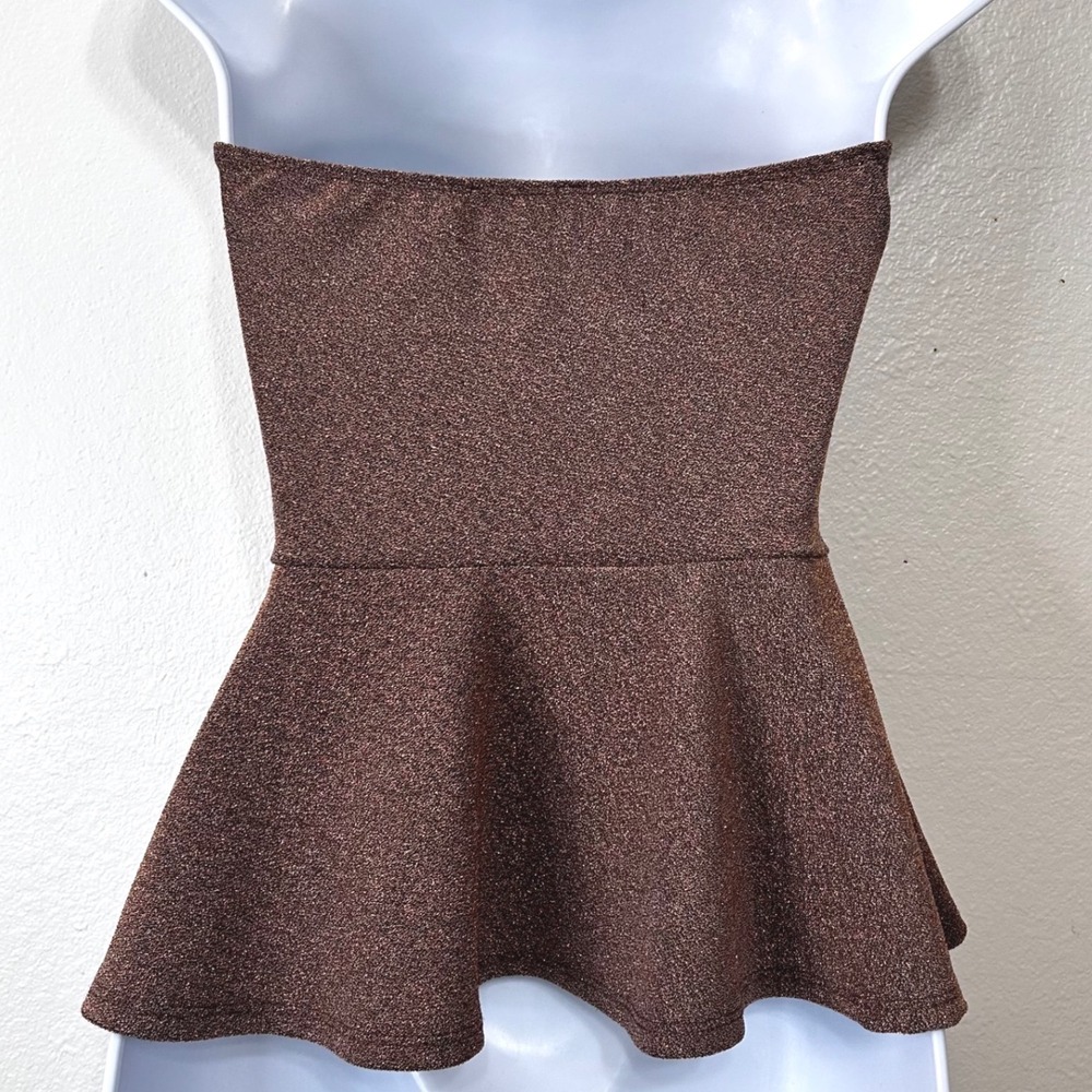 Charlotte Russe Womens XS Bronze Metallic Strapless Peplum Top Y2K Coquette Club - Picture 3 of 5